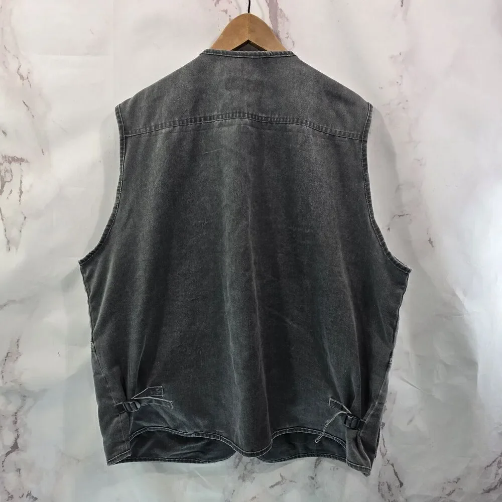 OlimpinA Vest Men 2XL 3XL Gray Fishing Vintage Full Zip Canvas Utility Tactical